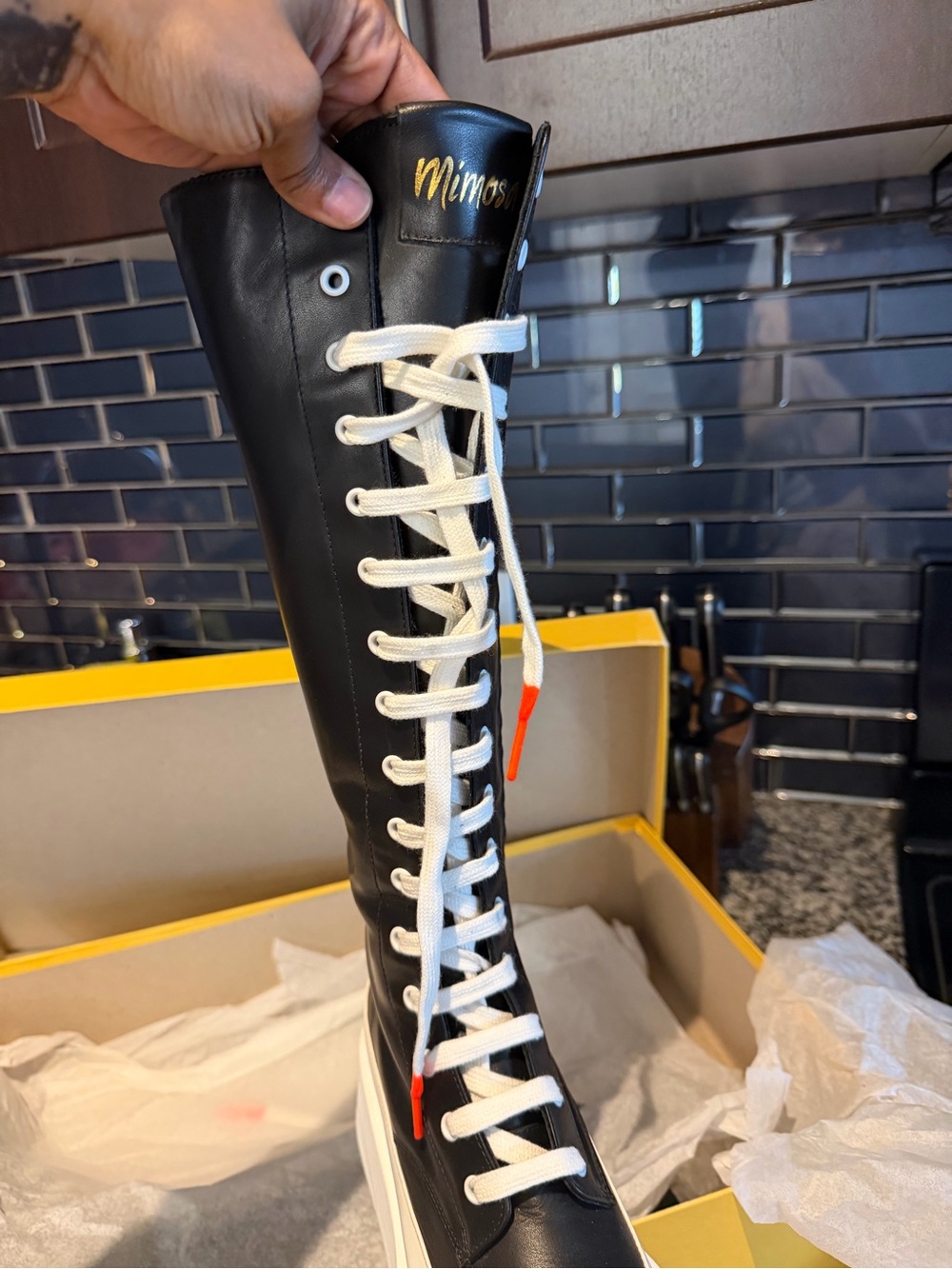 Mimosa Black Knee-High Lace-Up Platform Combat Boot